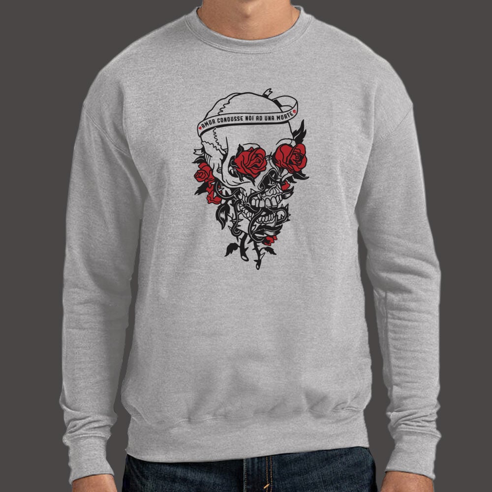 Skull And Roses Tattoo Design with Love and Death Banner