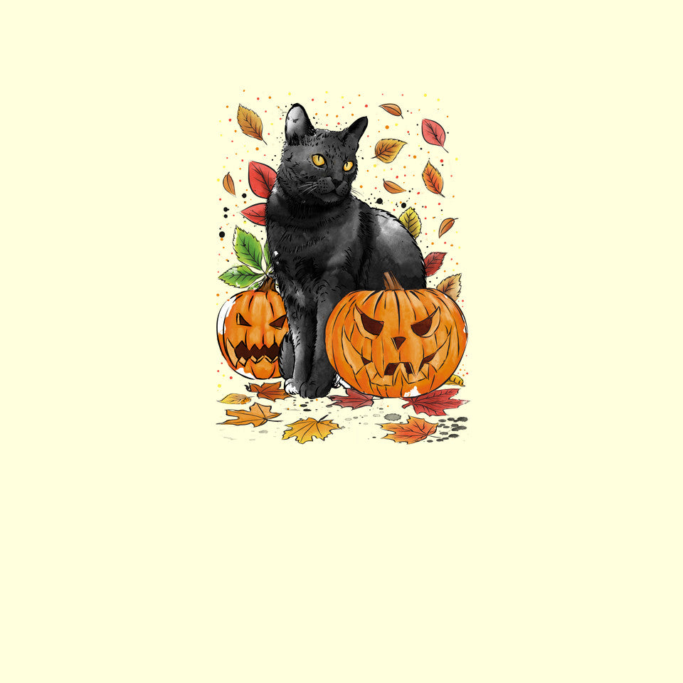 Cat Leaves and Pumpkins