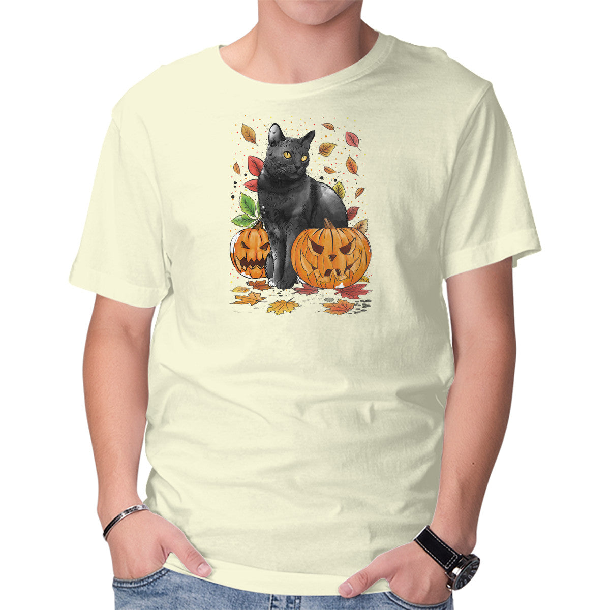 Cat Leaves and Pumpkins