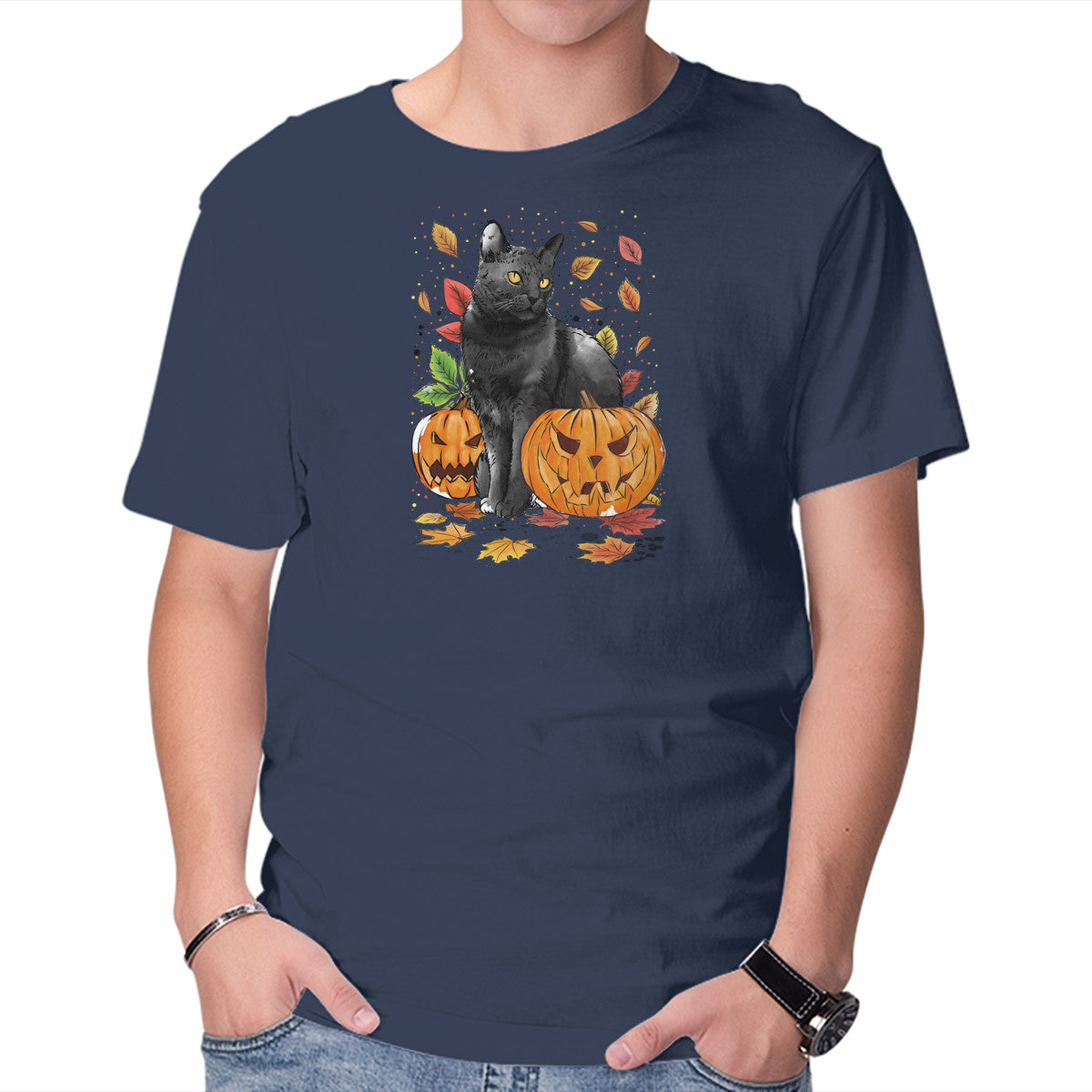 Cat Leaves and Pumpkins