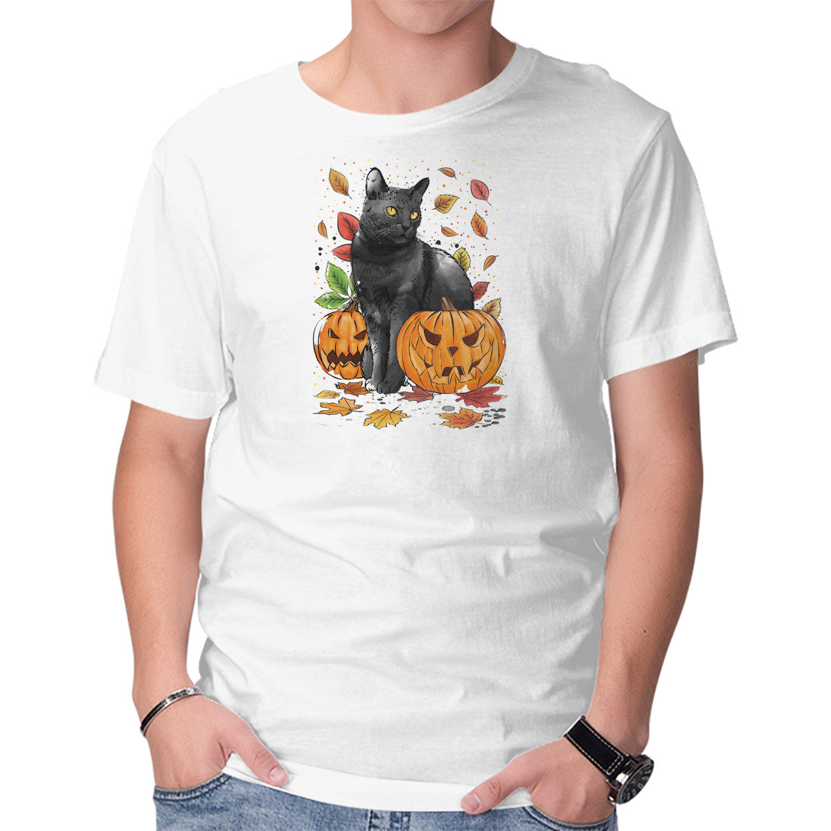 Cat Leaves and Pumpkins