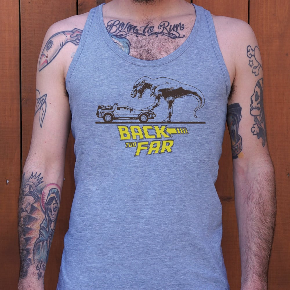 Back Too Far Time Machine DeLorean and T-Rex