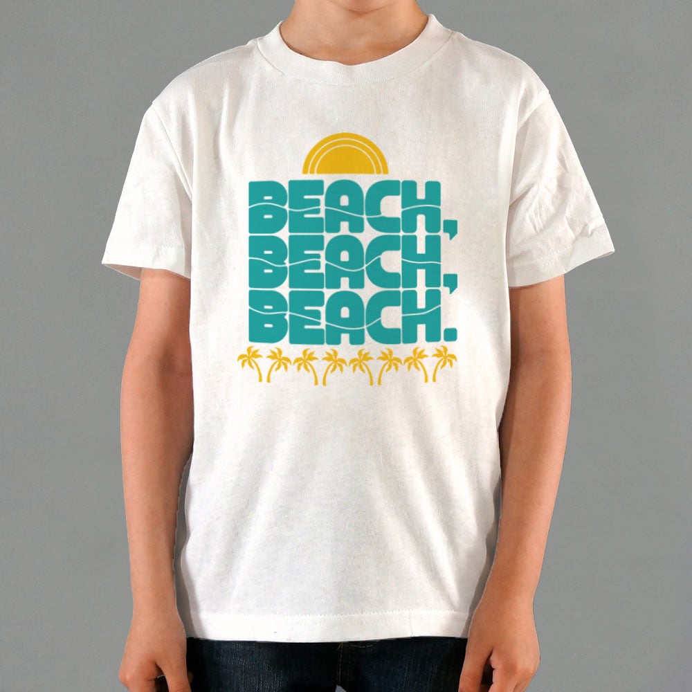 Beach. Beach. Beach Retro Sun and Palm Trees Design
