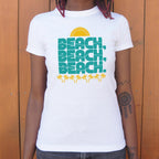 Beach. Beach. Beach Retro Sun and Palm Trees Design