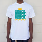 Beach. Beach. Beach Retro Sun and Palm Trees Design