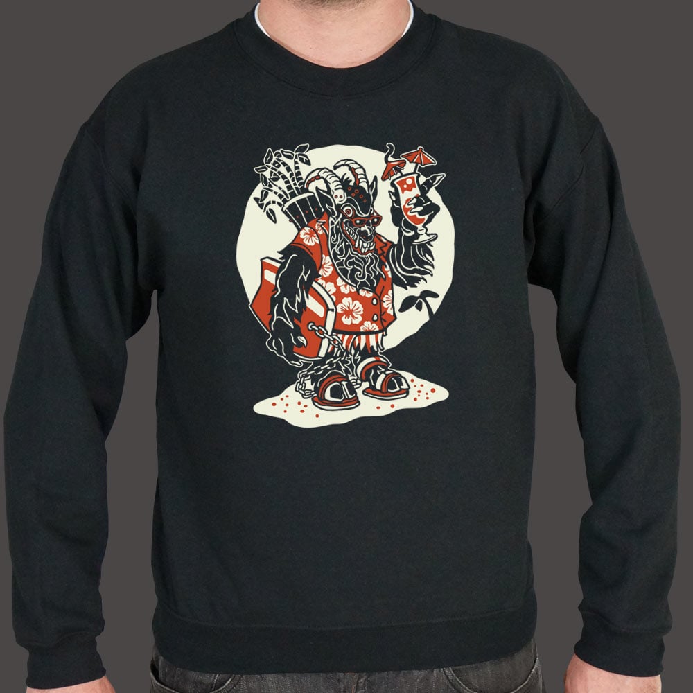 Beach Krampus Holiday Demon in Hawaiian with Cocktail