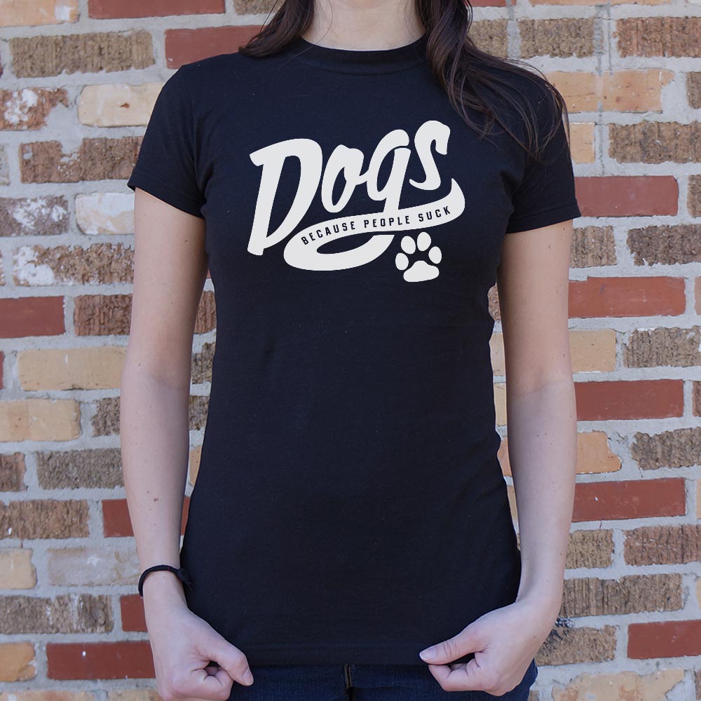 Dogs Because People Suck Retro Script Paw Print Design