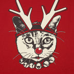 Feline Reindeer Cat with Antlers and Red Nose