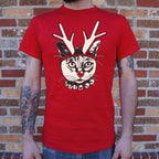 Feline Reindeer Cat with Antlers and Red Nose