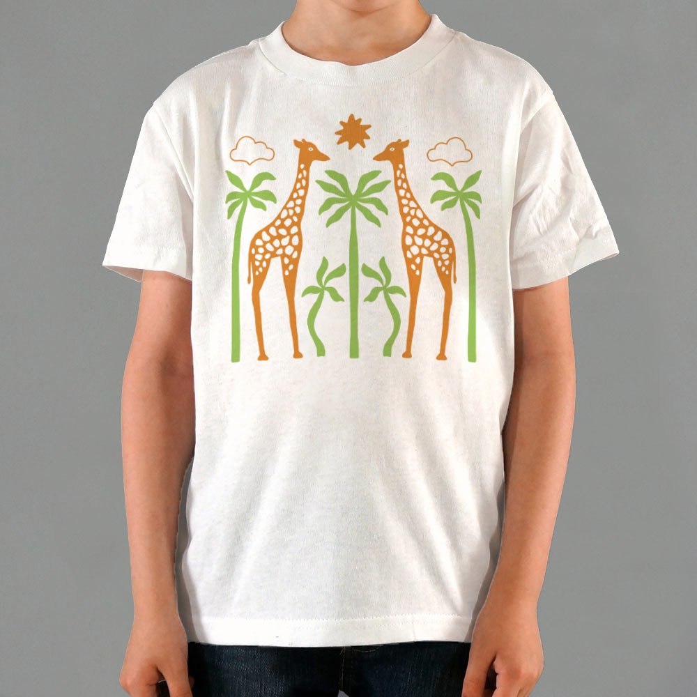 Giraffes in the Savanna with Palm Trees