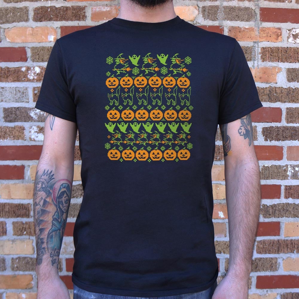 Ugly Halloween Sweater Pattern Pumpkins Ghosts Witches