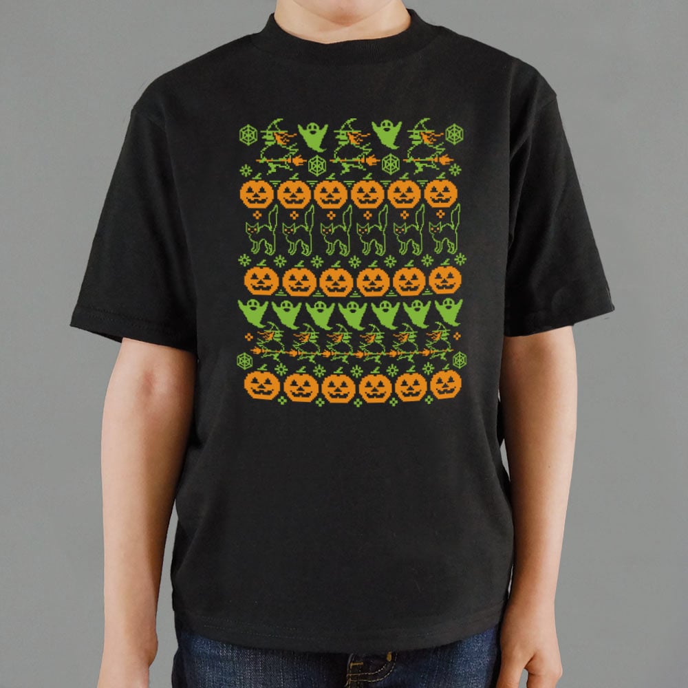 Ugly Halloween Sweater Pattern Pumpkins Ghosts Witches