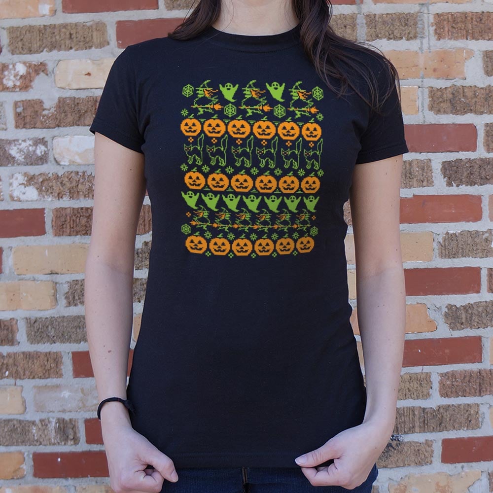 Ugly Halloween Sweater Pattern Pumpkins Ghosts Witches