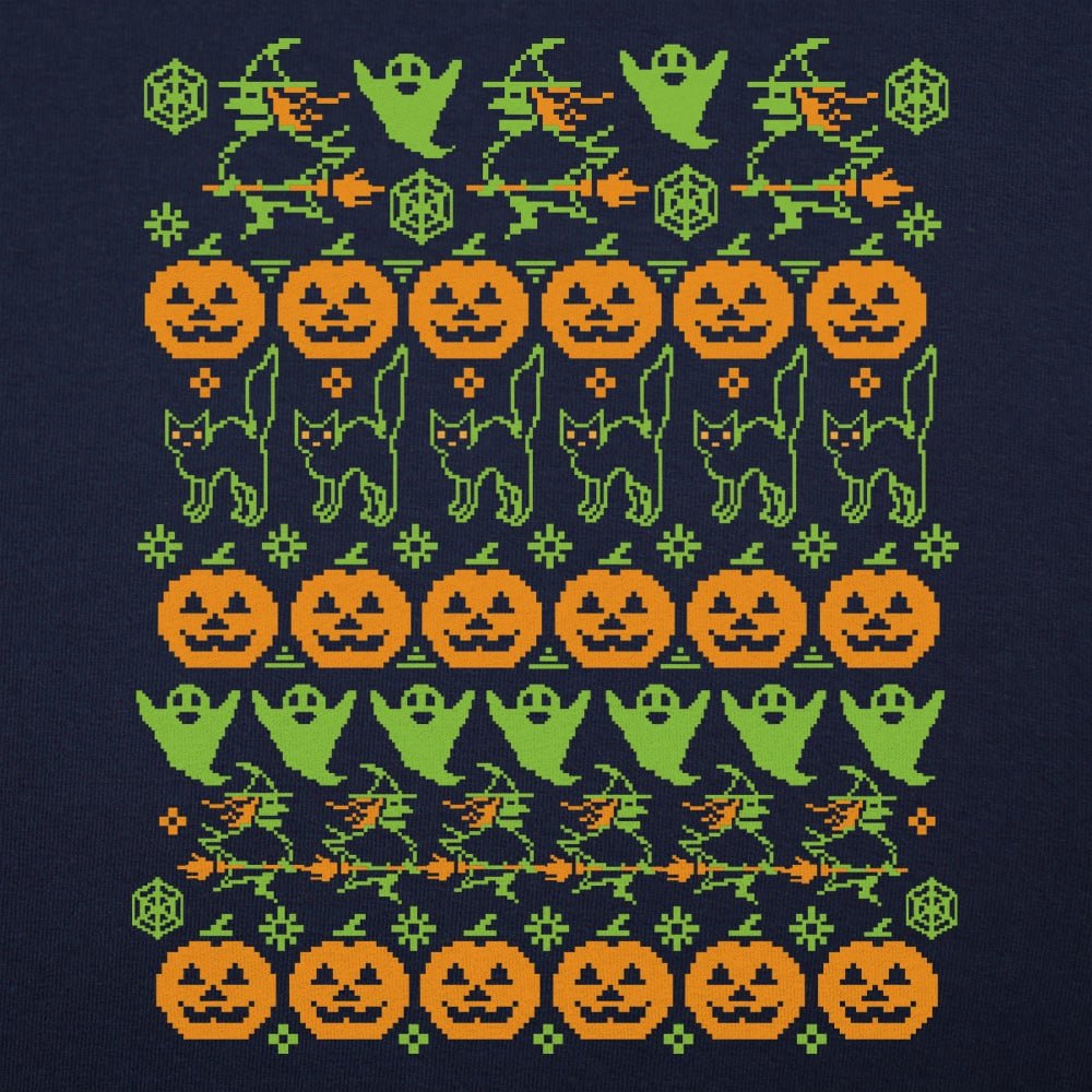 Ugly Halloween Sweater Pattern Pumpkins Ghosts Witches
