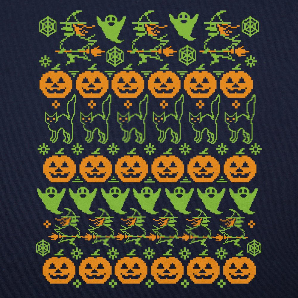 Ugly Halloween Sweater Pattern Pumpkins Ghosts Witches