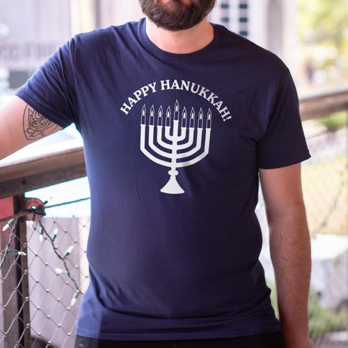 Happy Hanukkah Menorah with Nine Lit Candles