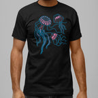 Jellyfish Trio Three Neon Pink and Blue Jellyfish with Flowing Tentacl