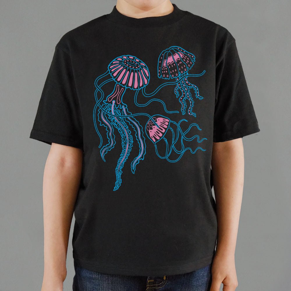 Jellyfish Trio Three Neon Pink and Blue Jellyfish with Flowing Tentacl