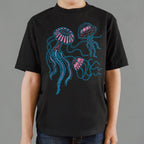 Jellyfish Trio Three Neon Pink and Blue Jellyfish with Flowing Tentacl