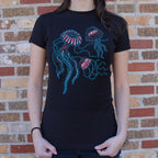 Jellyfish Trio Three Neon Pink and Blue Jellyfish with Flowing Tentacl