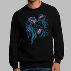 Jellyfish Trio Three Neon Pink and Blue Jellyfish with Flowing Tentacl