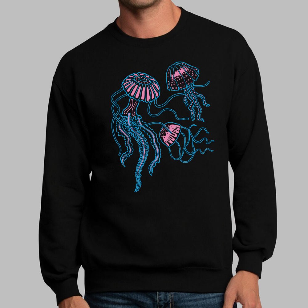 Jellyfish Trio Three Neon Pink and Blue Jellyfish with Flowing Tentacl