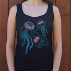 Jellyfish Trio Three Neon Pink and Blue Jellyfish with Flowing Tentacl