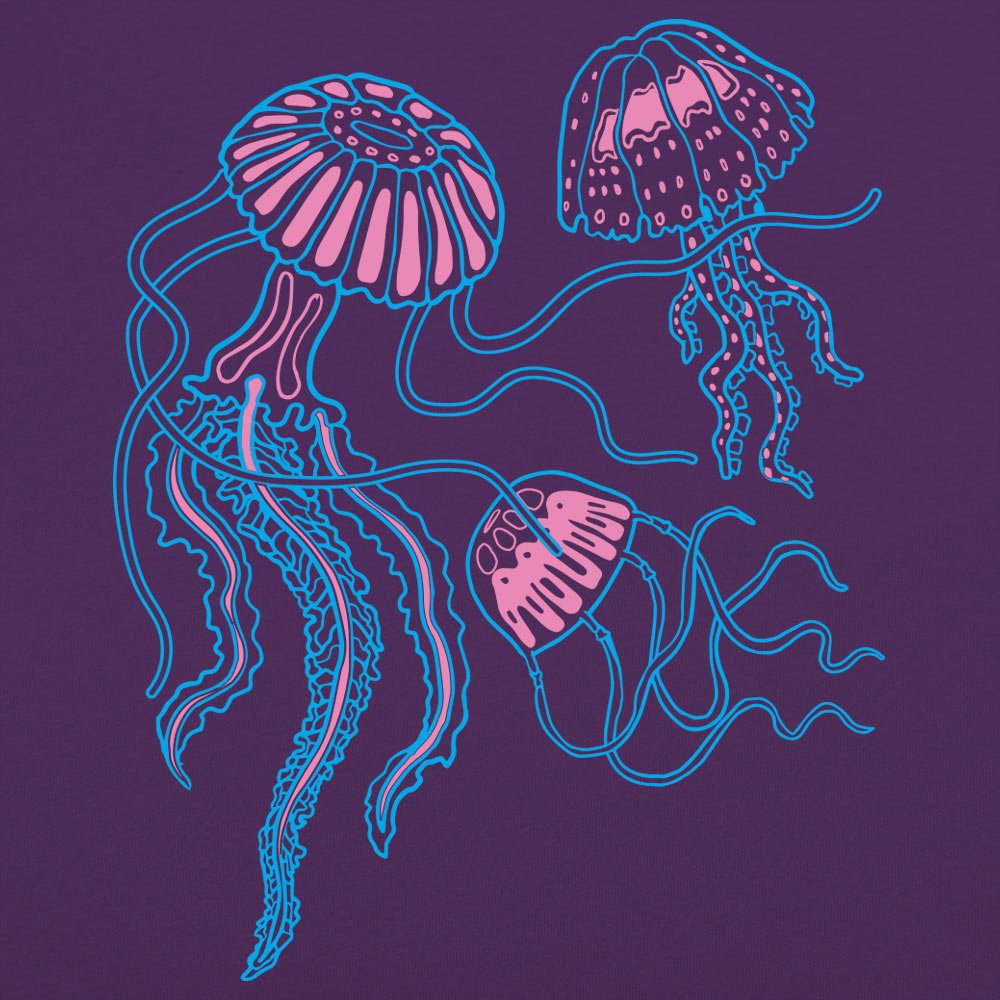 Jellyfish Trio Three Neon Pink and Blue Jellyfish with Flowing Tentacl