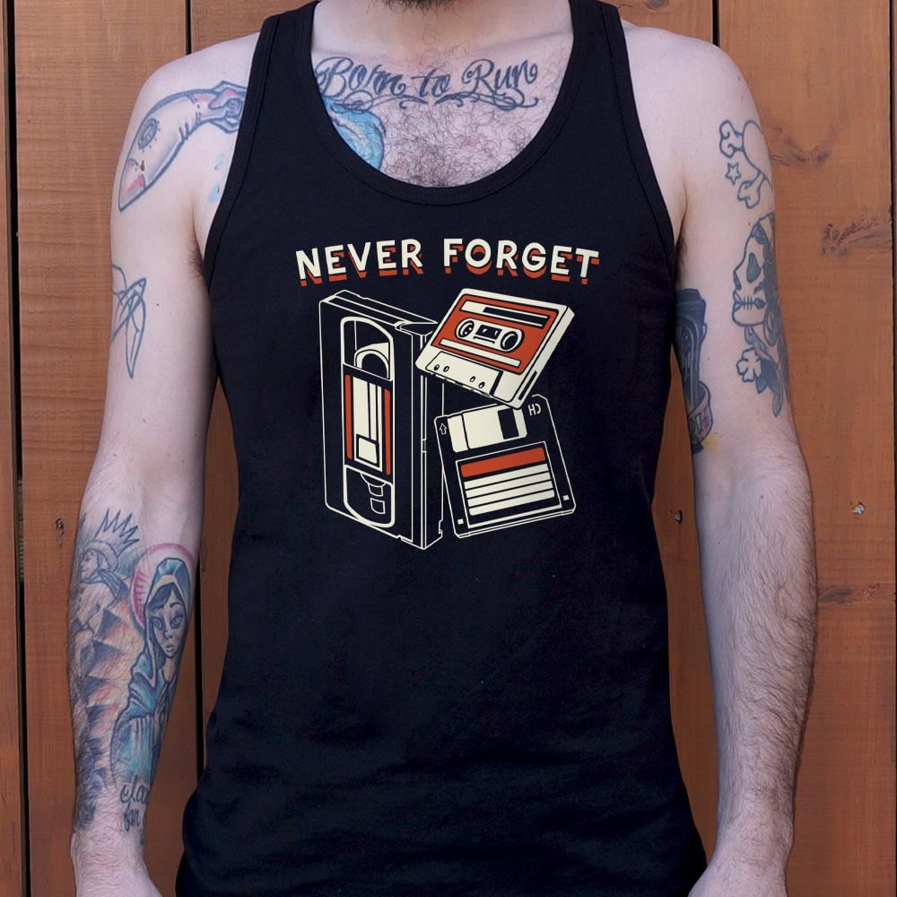 Never Forget Retro VHS Tape Cassette and Floppy Disk