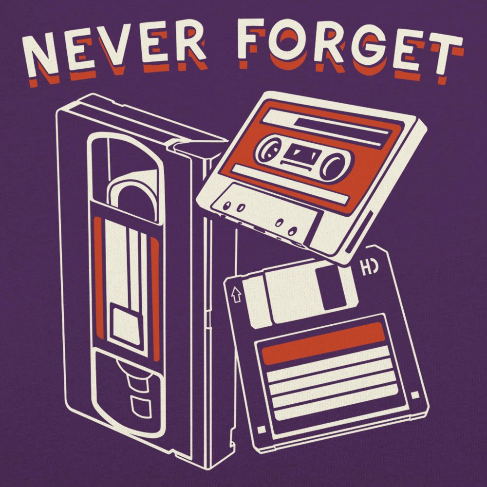 Never Forget Retro VHS Tape Cassette and Floppy Disk