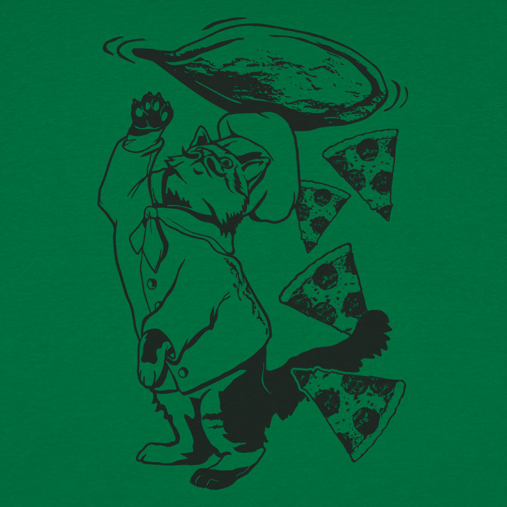 Pizza Cat Chef Tossing Dough and Pepperoni Slices