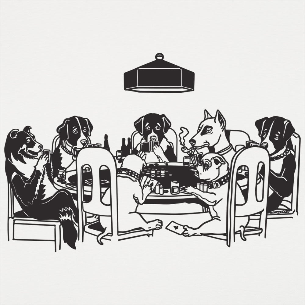 Poker Dogs Playing Cards Around the Table