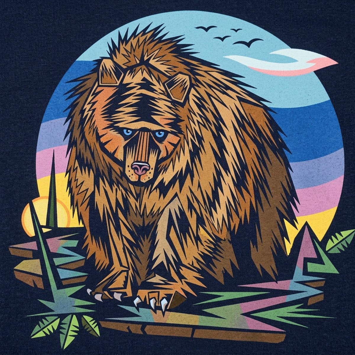Polygon Bear Full Color Geometric Grizzly