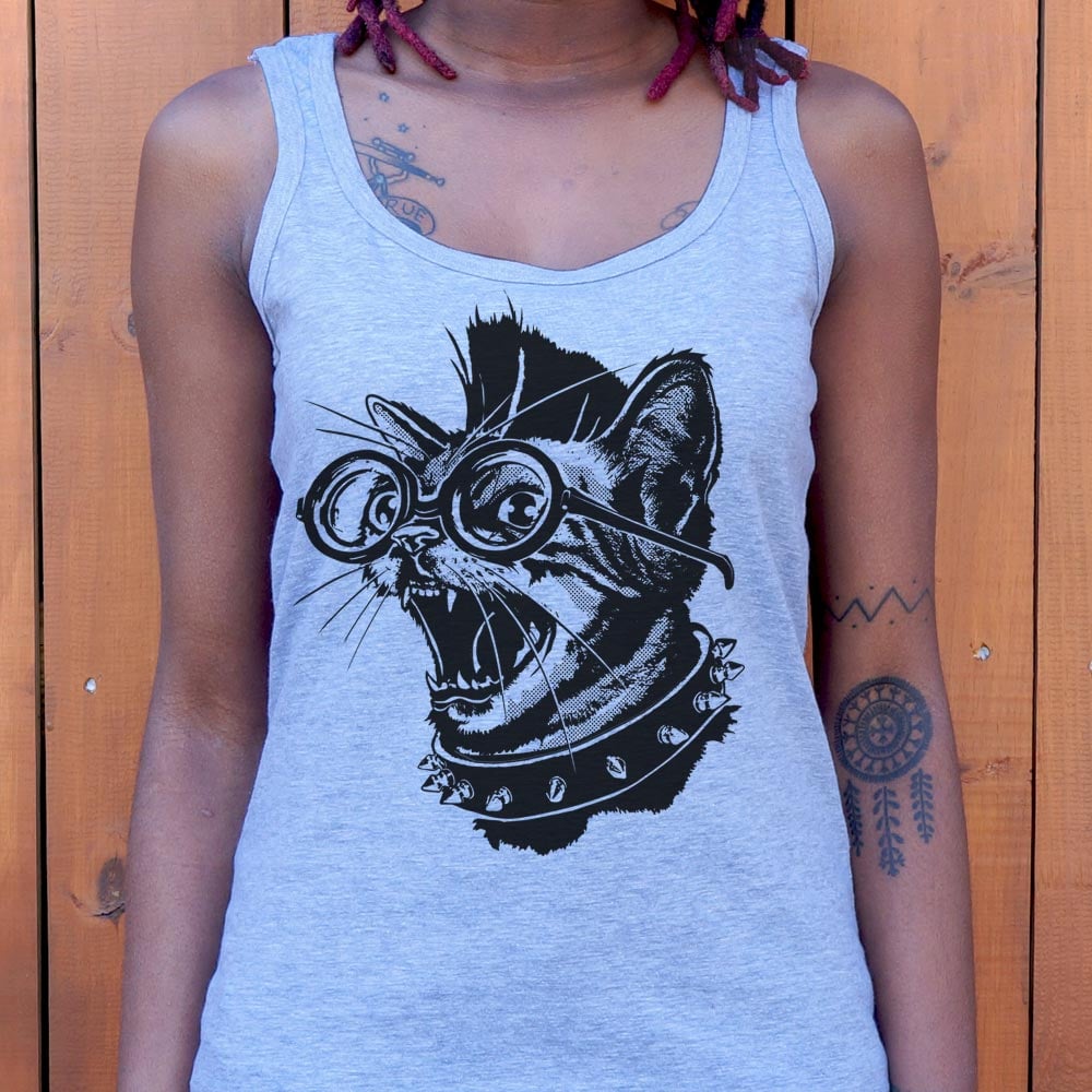 Punk Cat with Spiked Collar and Glasses