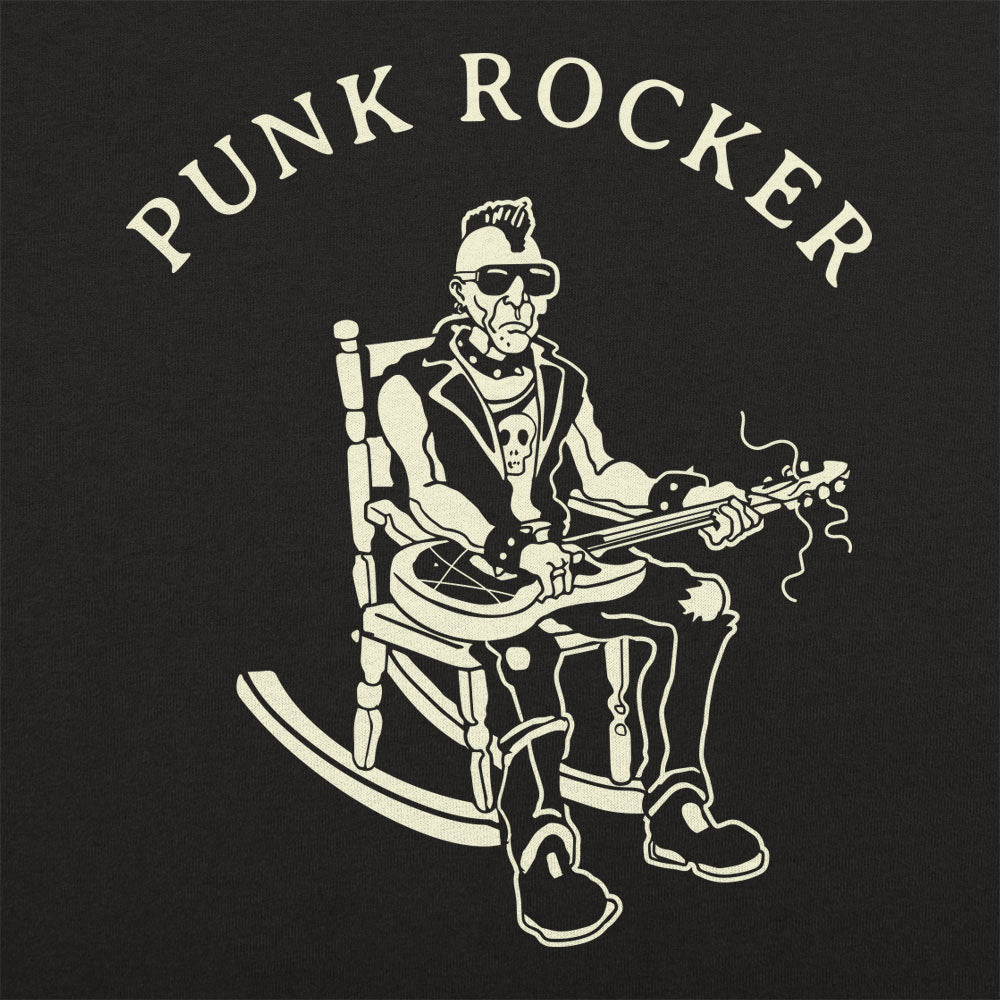 Punk Rocker Old Man in Rocking Chair with Mohawk and Guitar