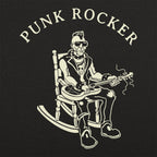 Punk Rocker Old Man in Rocking Chair with Mohawk and Guitar