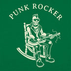 Punk Rocker Old Man in Rocking Chair with Mohawk and Guitar