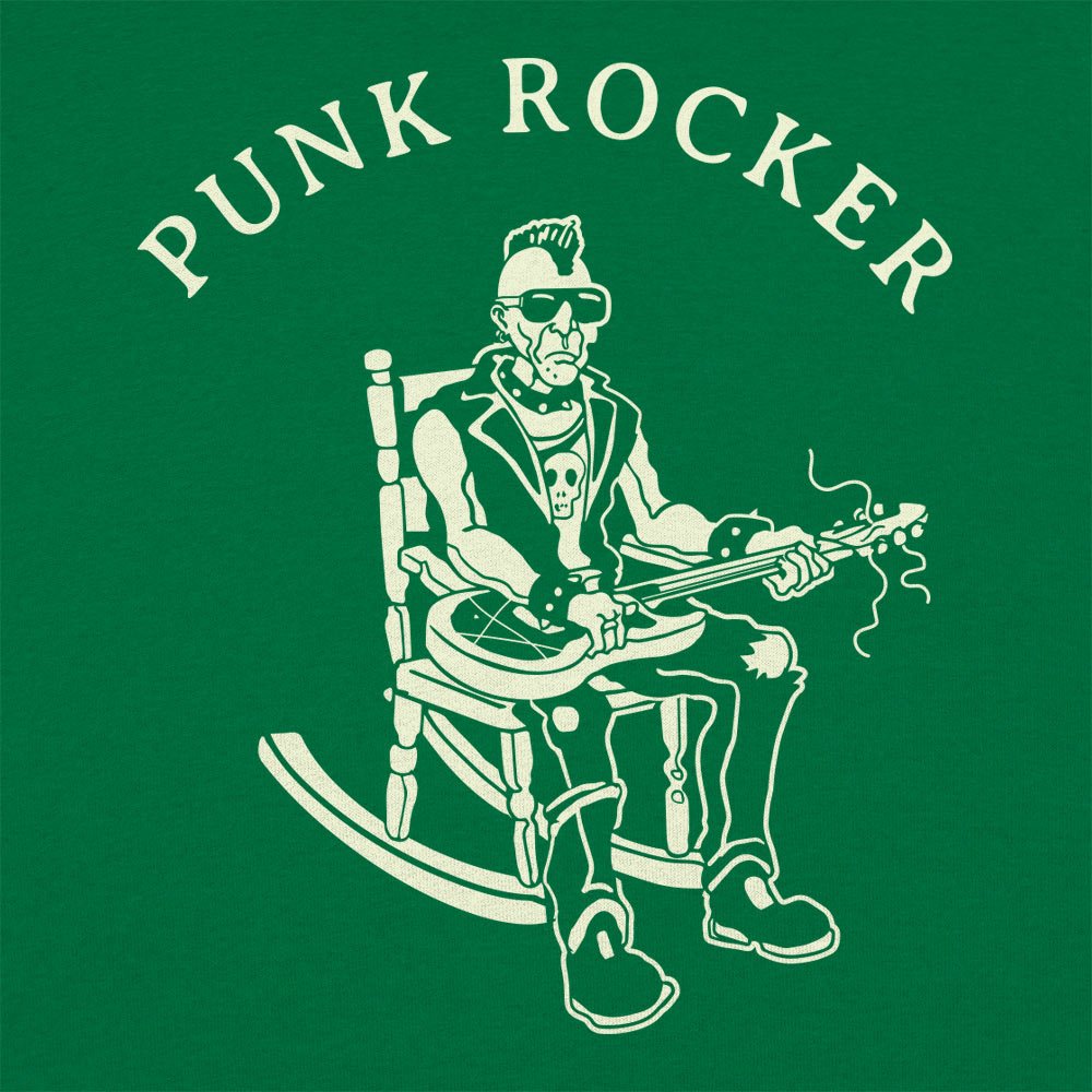 Punk Rocker Old Man in Rocking Chair with Mohawk and Guitar