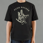 Punk Rocker Old Man in Rocking Chair with Mohawk and Guitar