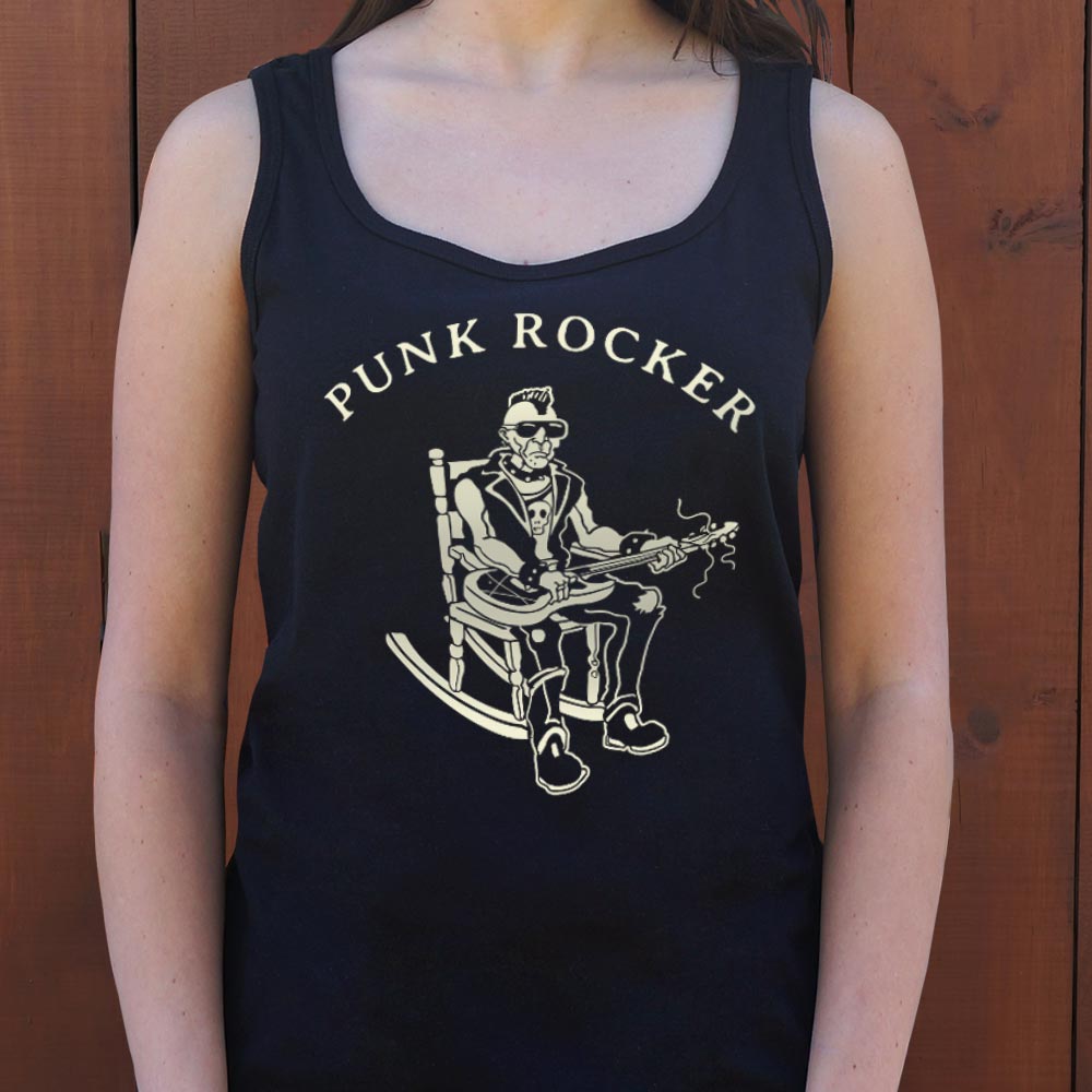 Punk Rocker Old Man in Rocking Chair with Mohawk and Guitar