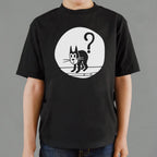 Question Cat Arched Black Kitty Under a Question Mark