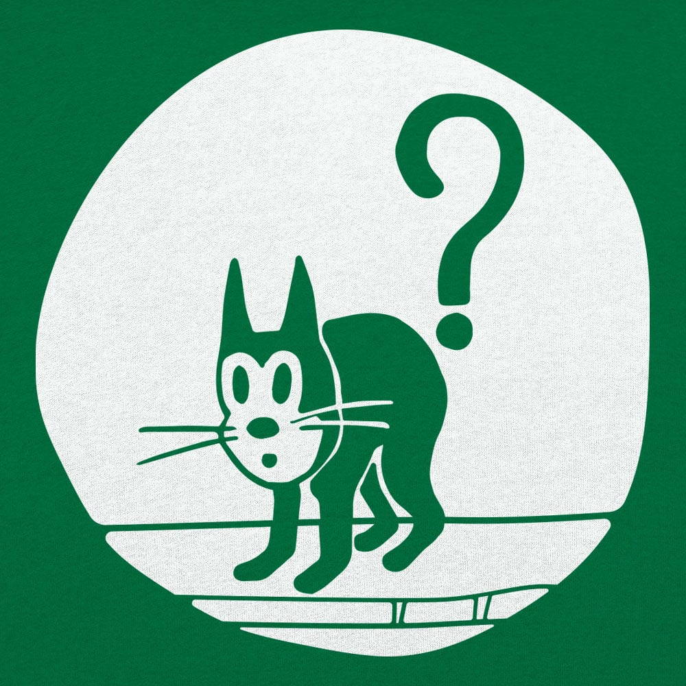 Question Cat Arched Black Kitty Under a Question Mark