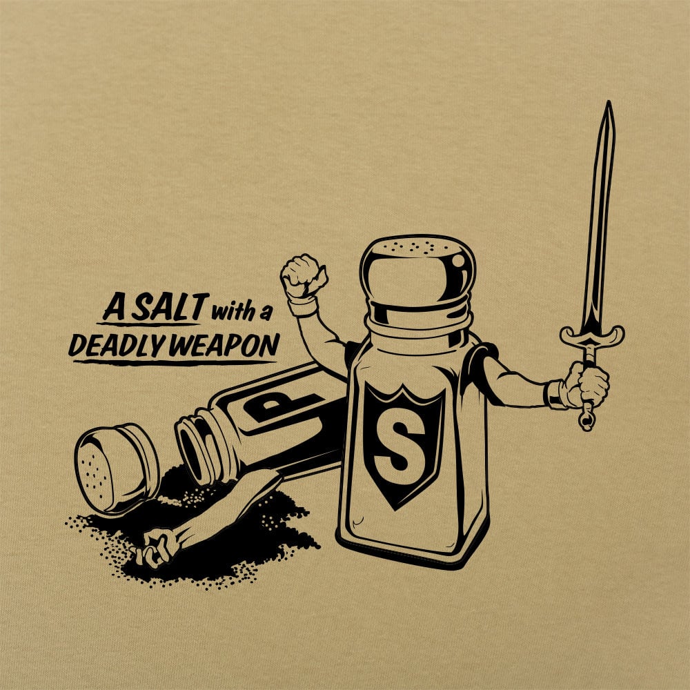 A Salt With a Deadly Weapon. Salt Shaker Wielding a Sword