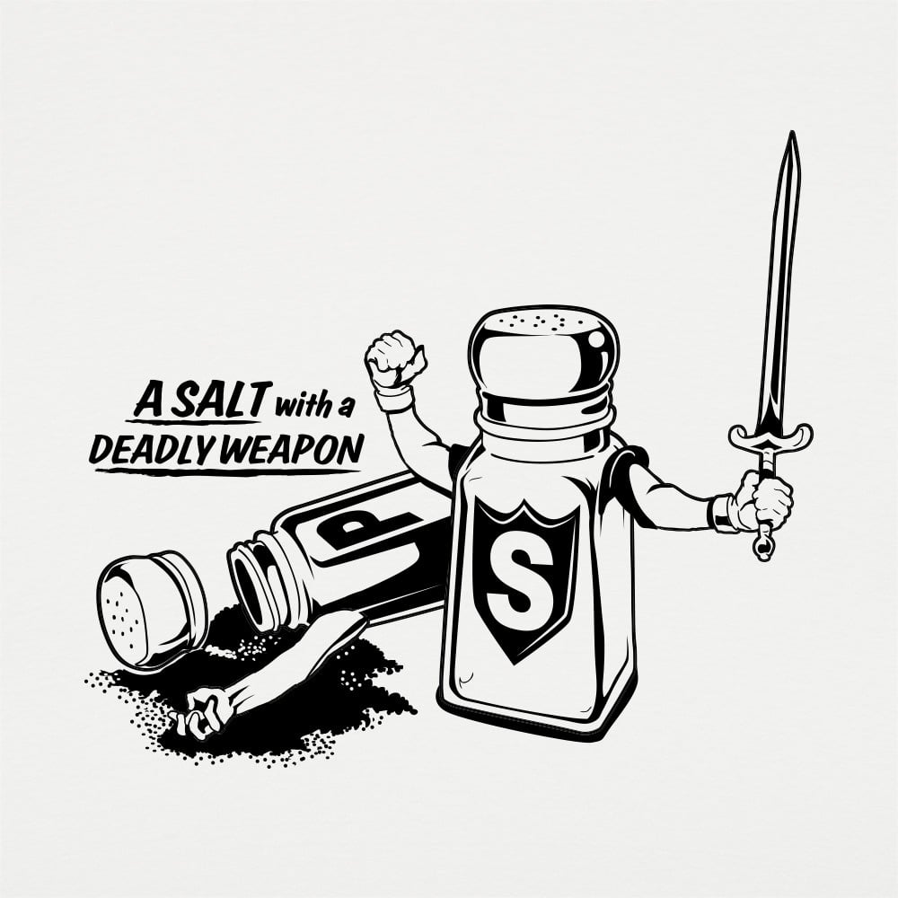 A Salt With a Deadly Weapon. Salt Shaker Wielding a Sword