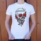 Skull And Roses Tattoo Design with Love and Death Banner