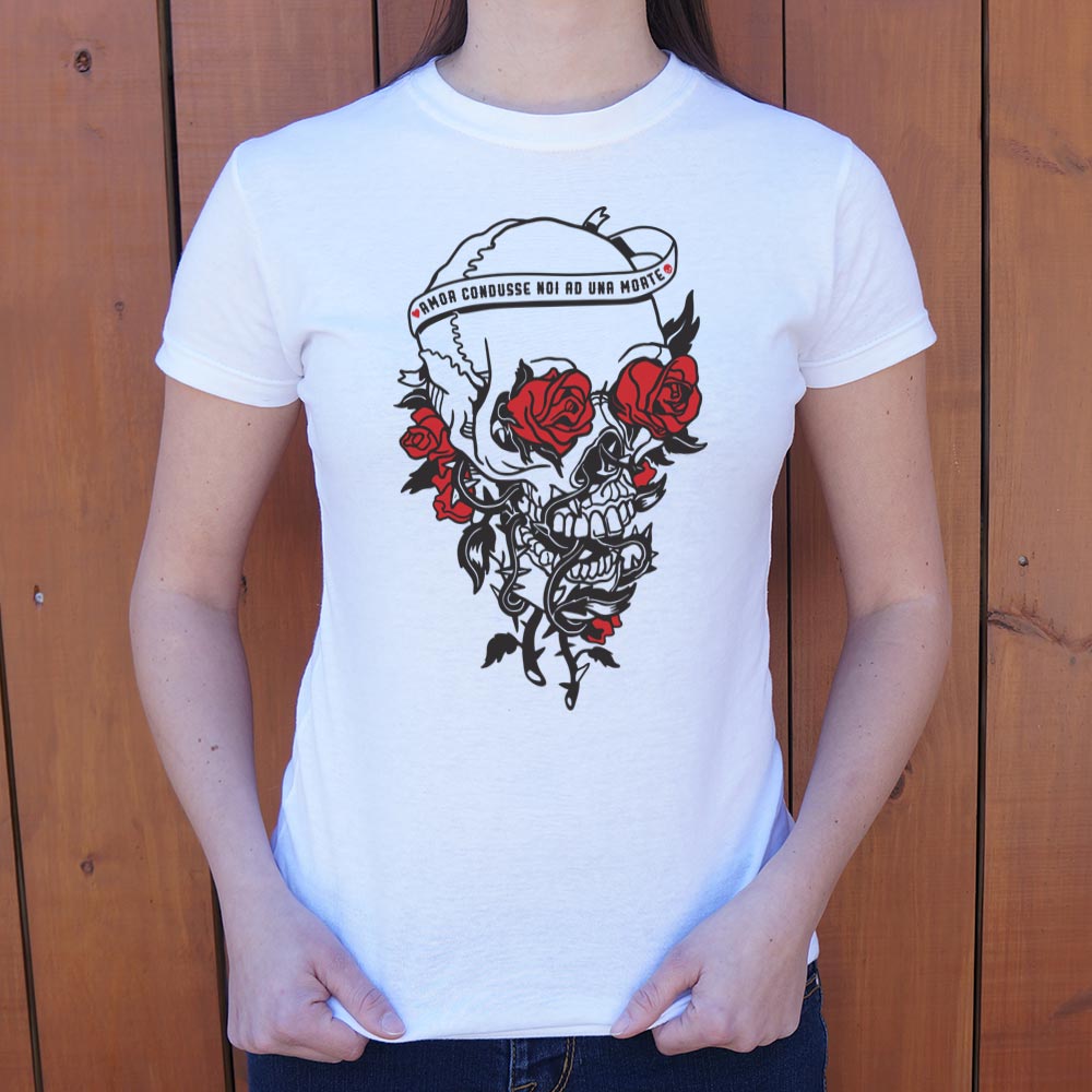 Skull And Roses Tattoo Design with Love and Death Banner