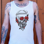 Skull And Roses Tattoo Design with Love and Death Banner