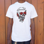 Skull And Roses Tattoo Design with Love and Death Banner