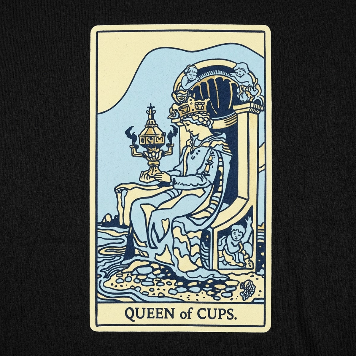 Tarot Queen of Cups Card on Throne with Chalice