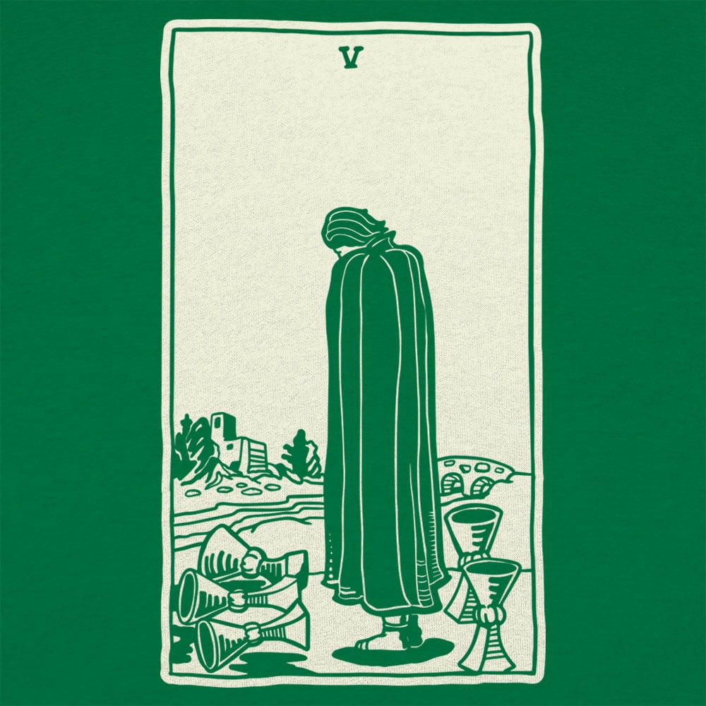 Tarot Five of Cups Card Hooded Figure Mourning